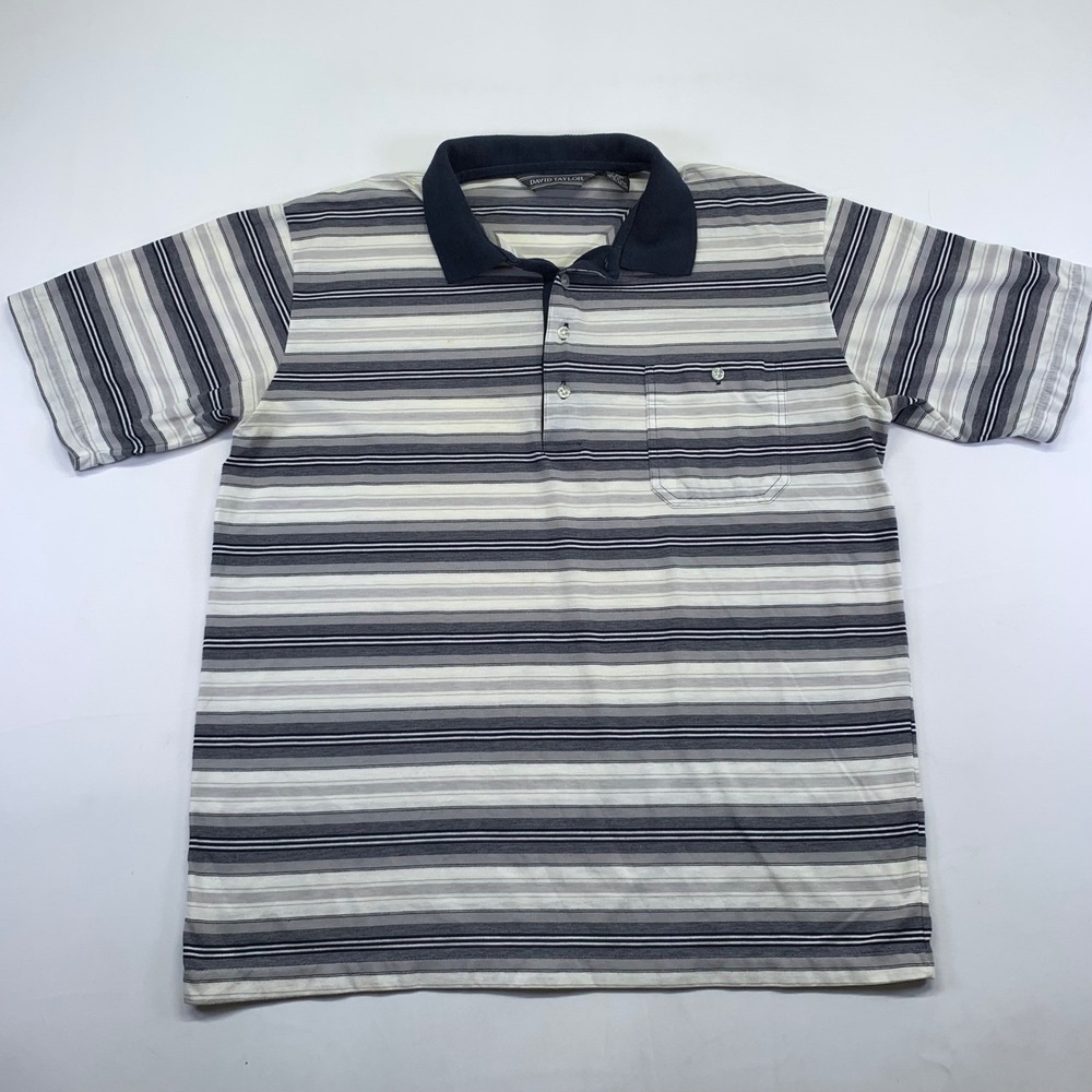 Vintage David Taylor Striped Polo‎ Shirt Mens L Short Sleeve Casual Golf Preppy
